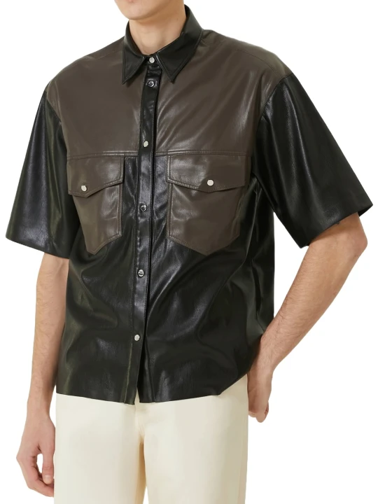 Double Tone Black And Brown Leather Shirt