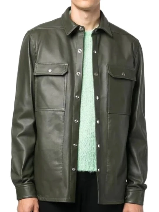 Full Sleeve Green Leather Shirt
