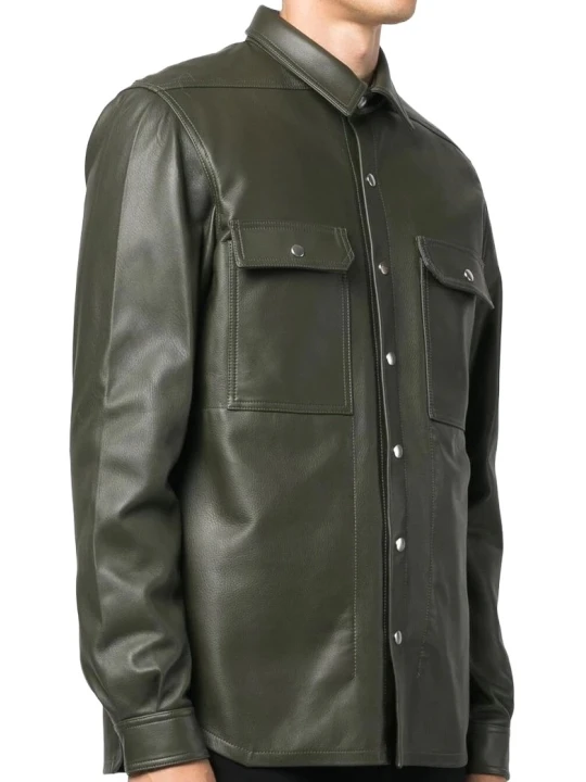 Full Sleeve Green Leather Shirt Full Sleeve Green Leather Shirt