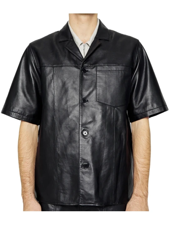 Half Sleeve Black Leather Shirt
