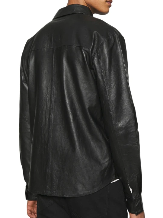 Men Full Sleeve Black Leather Shirt