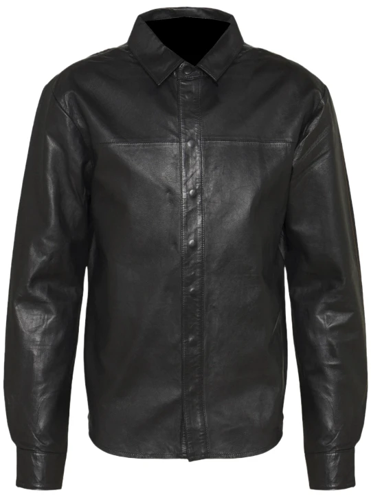 Men Full Sleeve Black Leather Shirt