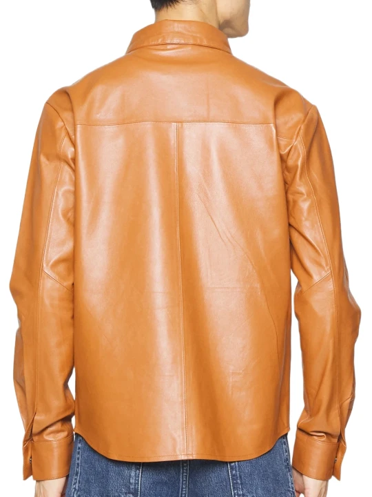 Men Full Sleeve Brown Leather Shirt