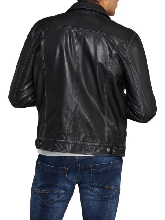 Men Impressive Style Real Lambskin Black Leather Shirt