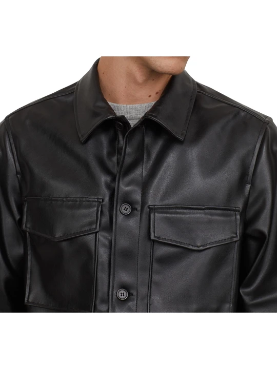 Men Smart Look Real Lambskin Black Leather Shirt Men Smart Look Real Lambskin Black Leather Shirt
