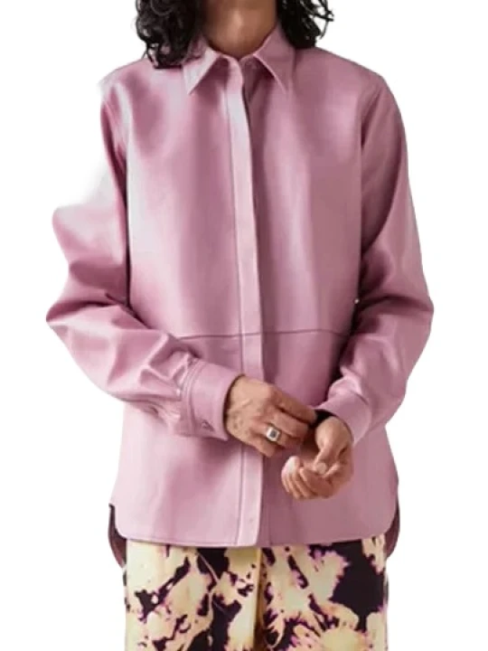 Pink Leather Shirt With Full Sleeves