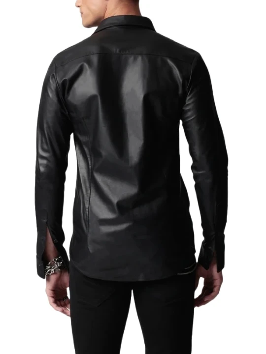Pocketless Leather Shirt In Black