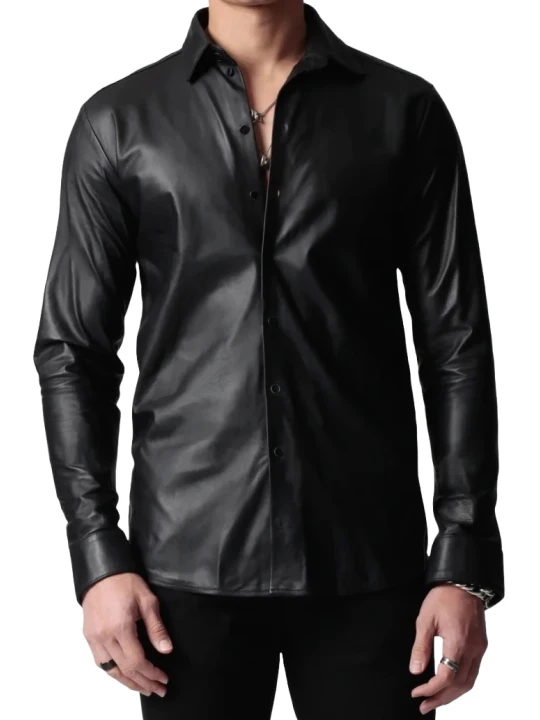 Pocketless Leather Shirt In Black
