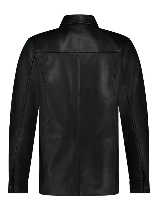Snap Button Front Black Leather Shirt