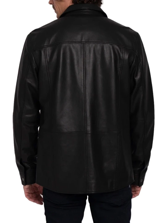 Snap Button Front Black Leather Shirt