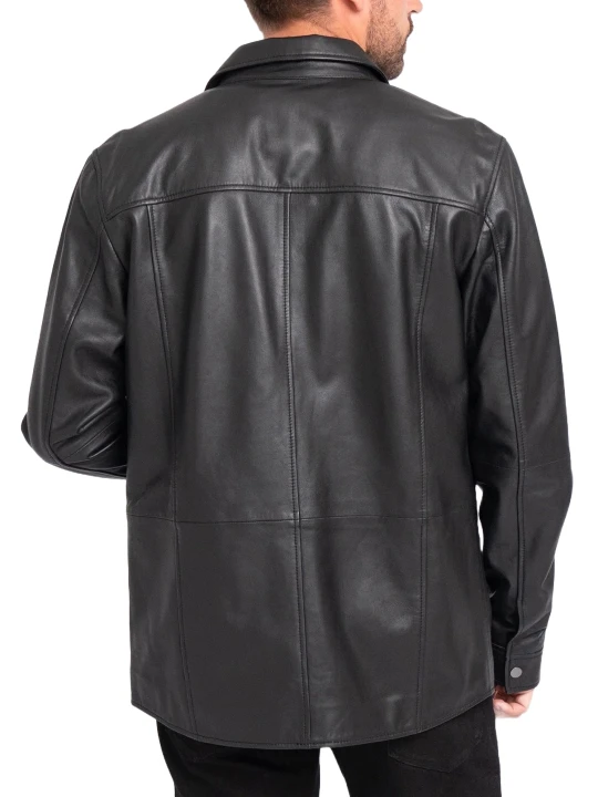 Snap Button Front Black Leather Shirt