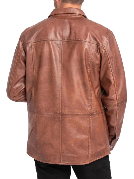 Snap Button Front Brown Leather Shirt