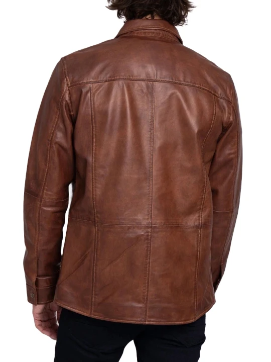 Snap Button Front Dark Brown Leather Shirt