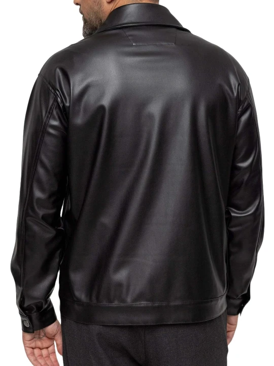Spread Collar Black Leather Shirt