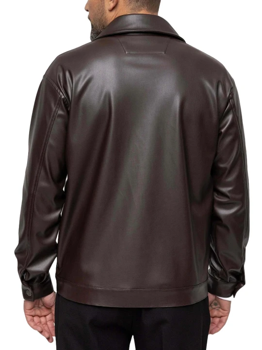 Spread Collar Dark Brown Leather Shirt
