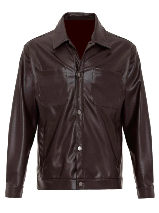 Spread Collar Dark Brown Leather Shirt