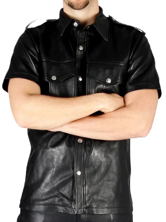 Black Leather Shirt Men