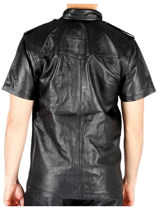 Black Leather Shirt Men