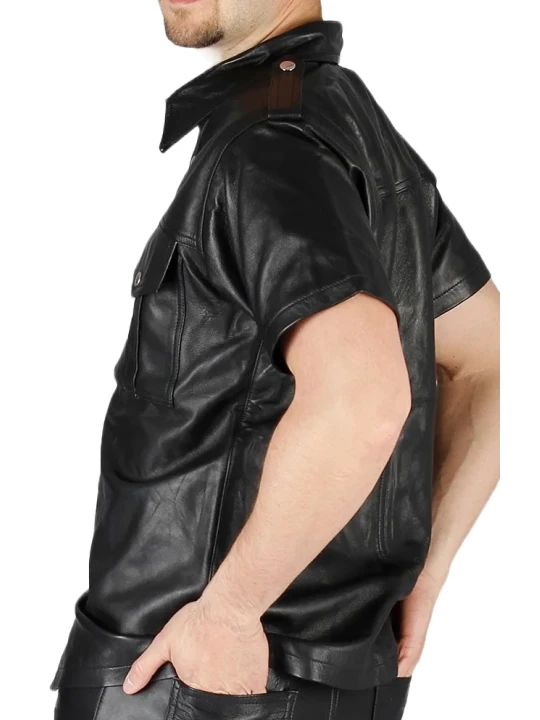 Black Leather Shirt Men