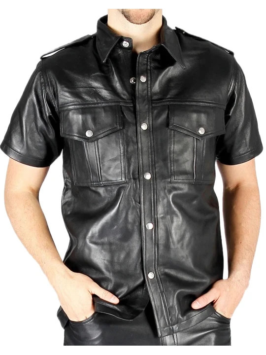 Black Leather Shirt Men