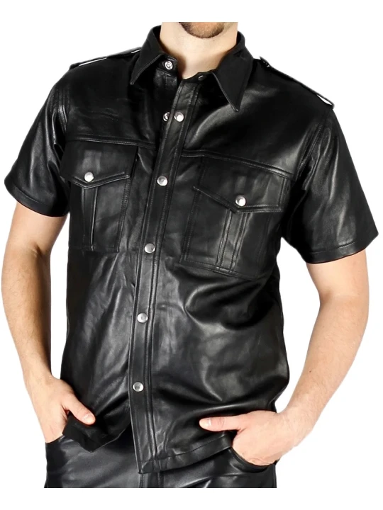 Black Leather Shirt Men