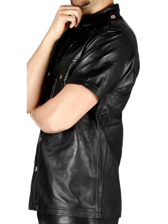 Black Leather Shirt Men