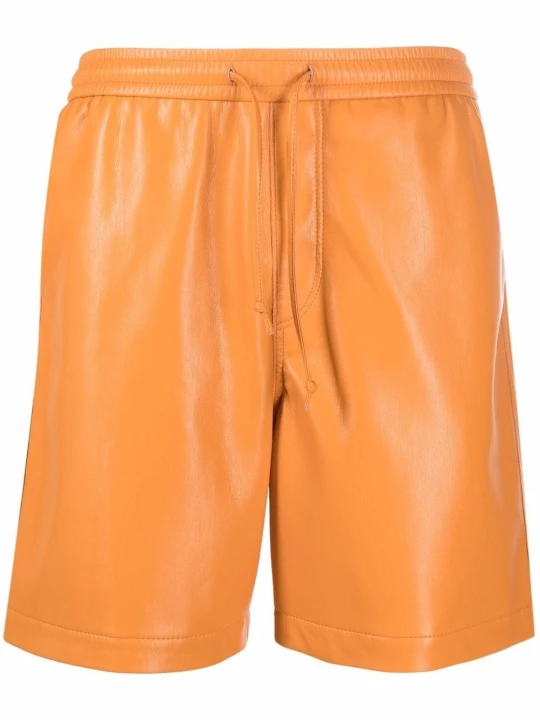 Men Boxer Style Real Lambskin Orange Leather Sports Shorts