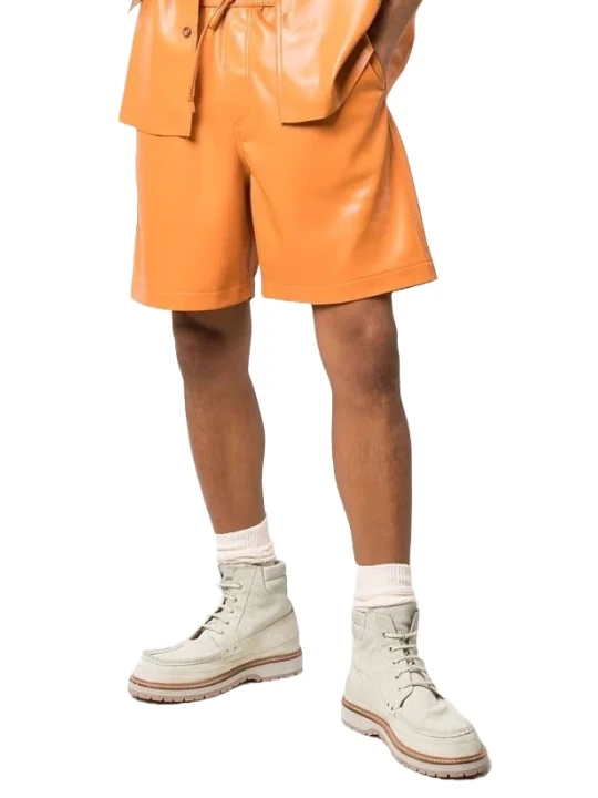 Men Boxer Style Real Lambskin Orange Leather Sports Shorts