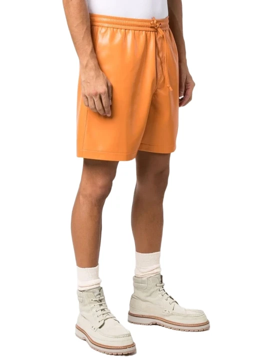 Men Boxer Style Real Lambskin Orange Leather Sports Shorts