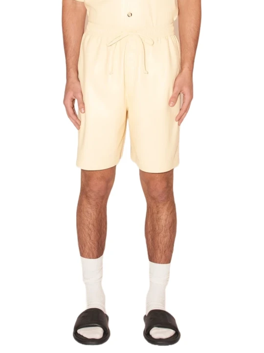Men Edgy Look Real Lambskin Beige Leather Sports Shorts