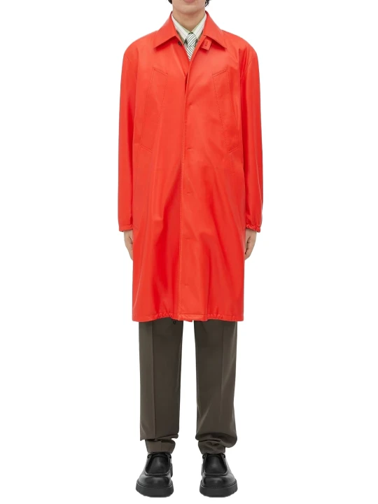Button Closure Orange Leather Car Coat