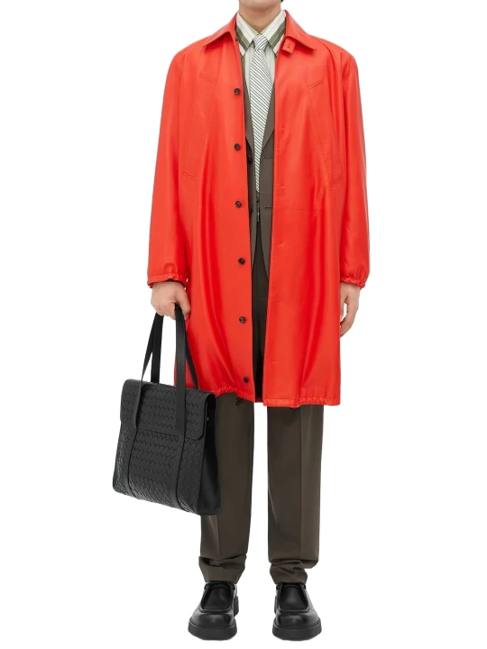 Button Closure Orange Leather Car Coat