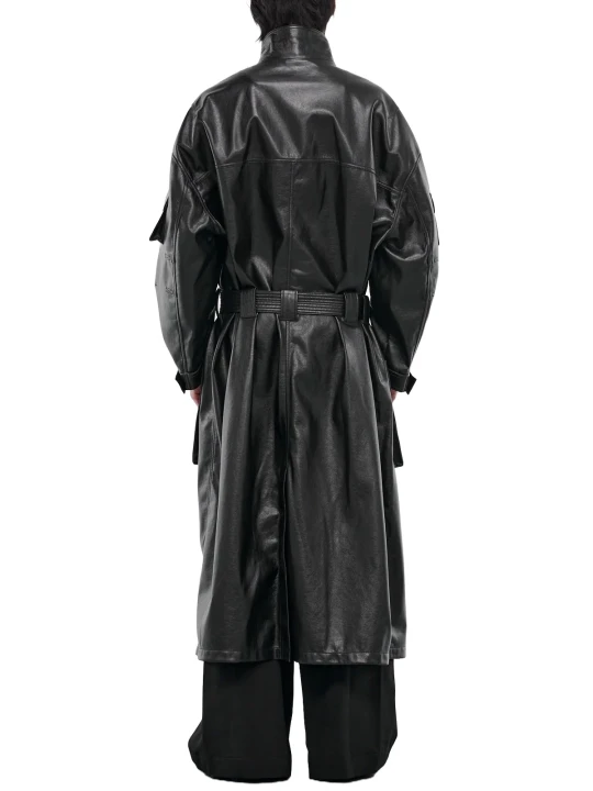 Cargo Black Leather Trench Coat