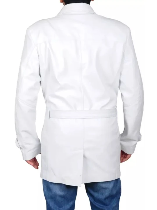 Contrast Black Buttons White Leather Long Coat