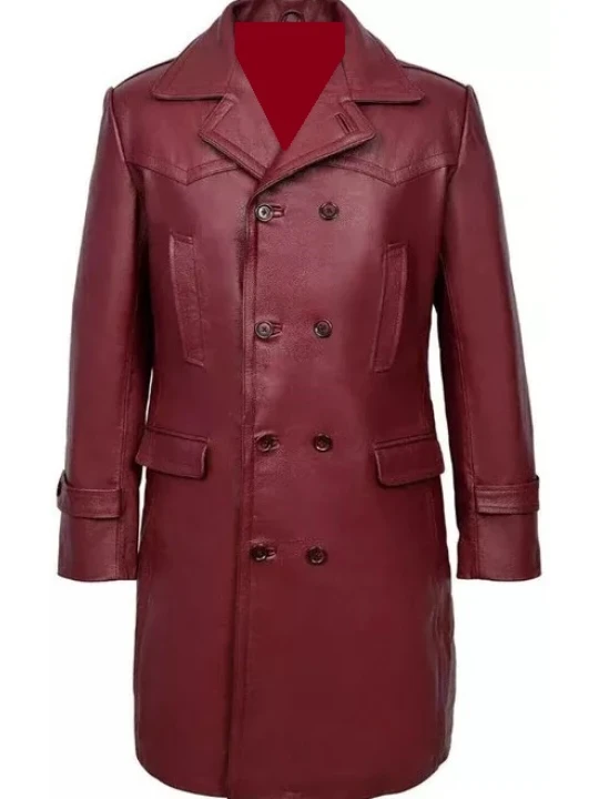 Double Breasted Burgundy Leather Longcoat