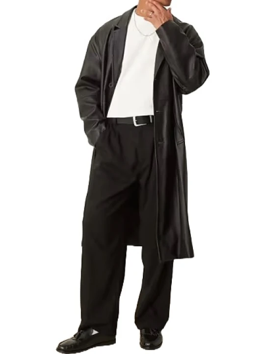 Leather Trench Coat In Black