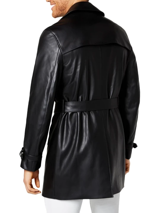 Men classy Style Real Sheepskin Black Leather Long Trench Coat