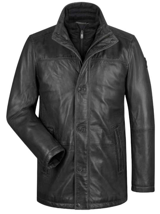 Men Smart Look Real Sheepskin Black Leather Long Coat