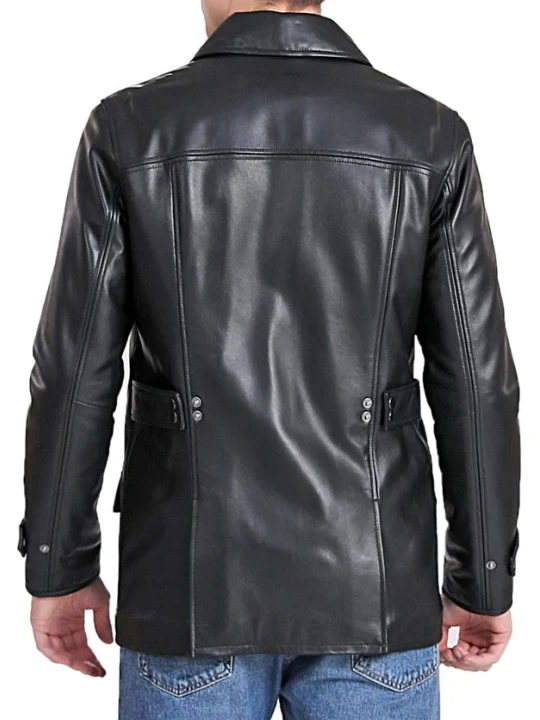 Zipper With Snap Closure Black Leather Coat