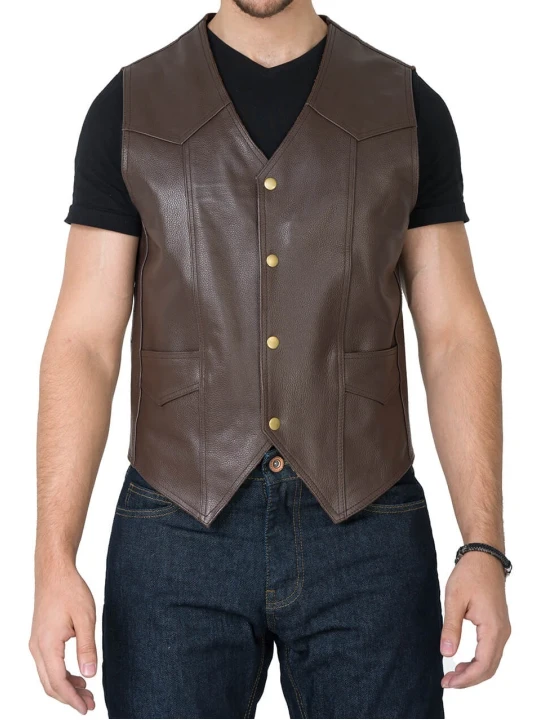 Brown Leather Vest Western Style