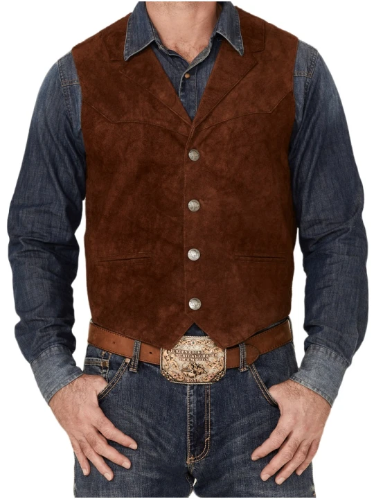 Men Fashionable Style Real Lambskin Suede Leather Sleeveless Vest Coat