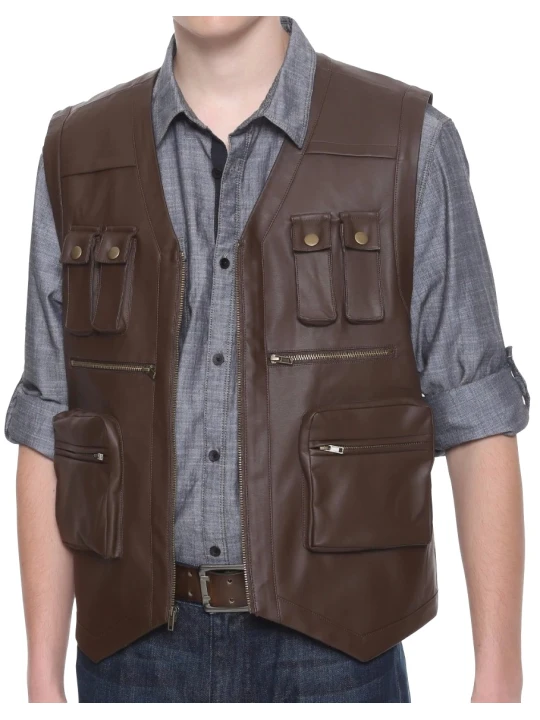 Men Stunning Real Lambskin Brown Leather Sleeveless Vest Coat