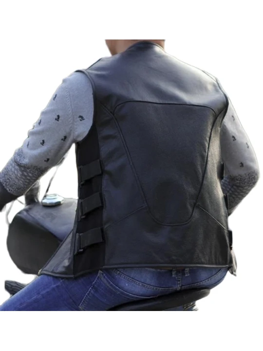 Men Trendsetting Look Real Lambskin Black Leather Sleeveless Vest Coat