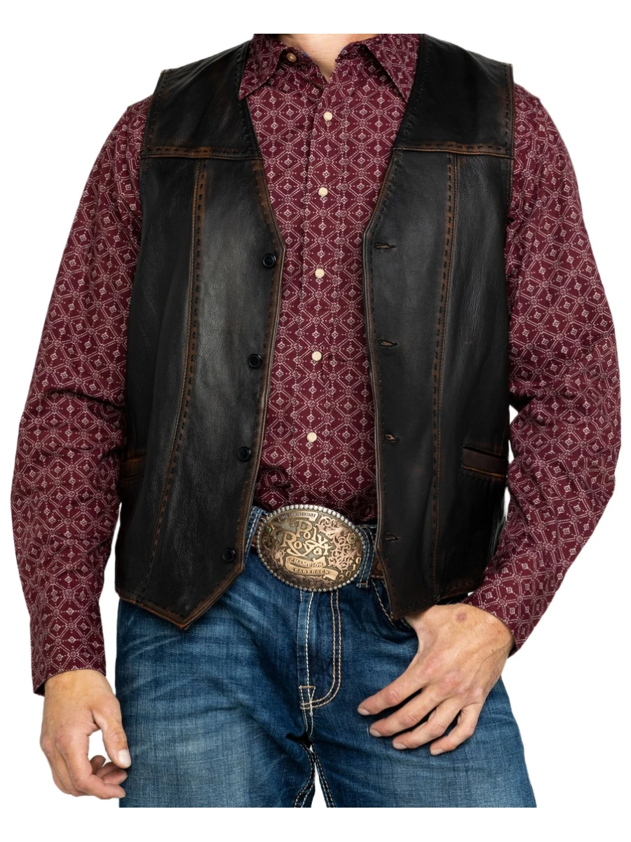 Men Vintage Look Real Lambskin Rouge Brown Leather Sleeveless Vest Coat