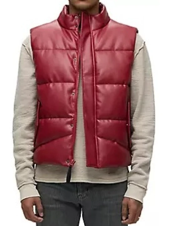 Quilted Maroon Leather Sleeveless Vest