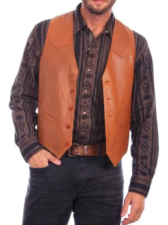 Tan Leather Vest Western Style