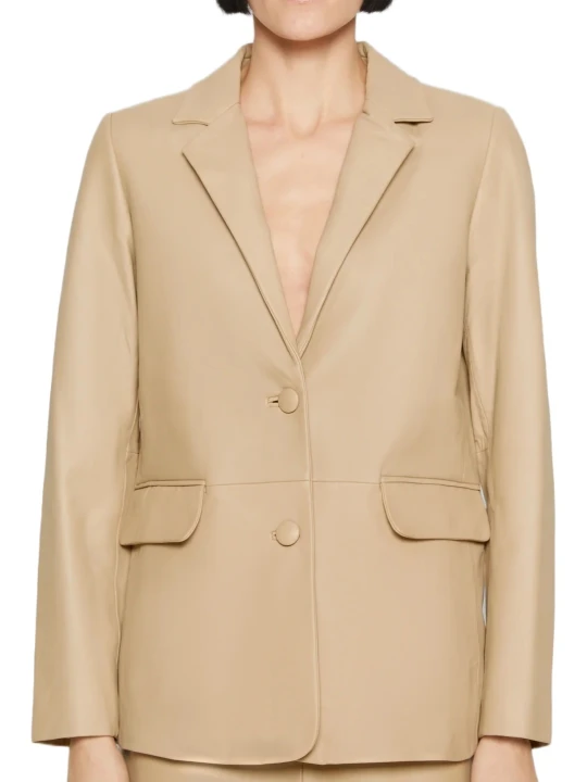 Beige Leather Blazer Women