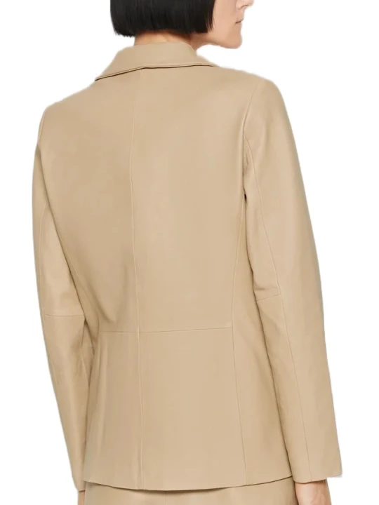 Beige Leather Blazer Women