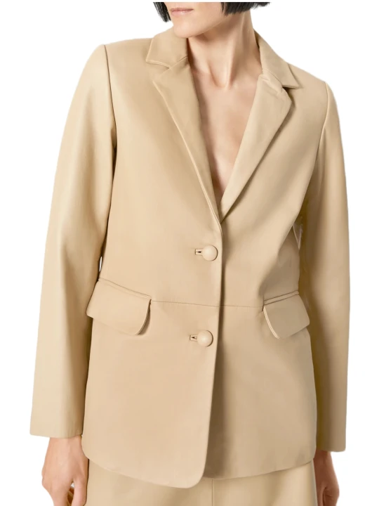 Beige Leather Blazer Women