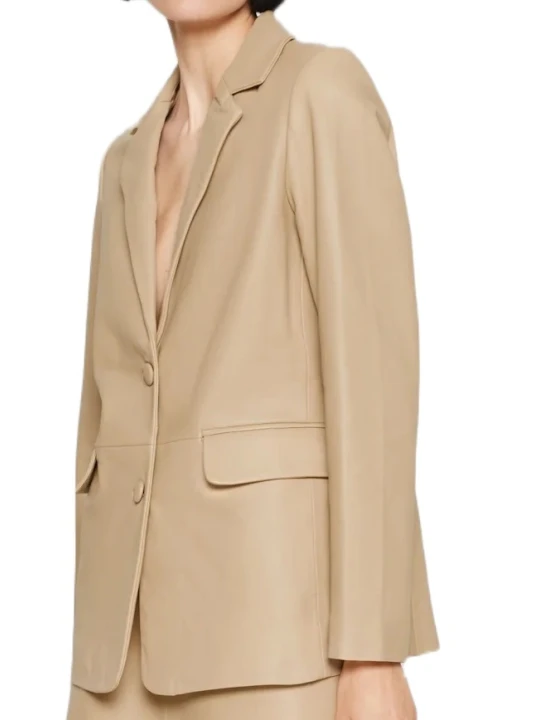 Beige Leather Blazer Women